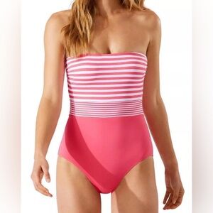 🩱🆕Tommy Bahama Breaker Bay Bandeau One-Piece Swimsuit In Coral Coast, Size 14🩱